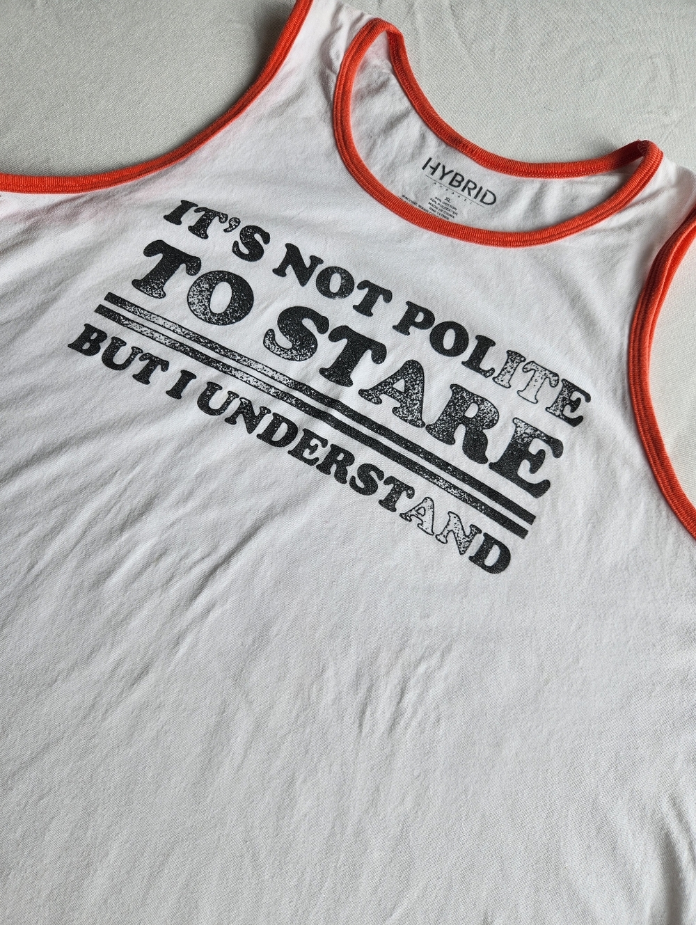 Hybrid Apparel It's Not Polite To Stare T-Shirt White Orange XL Men's Sleeveless